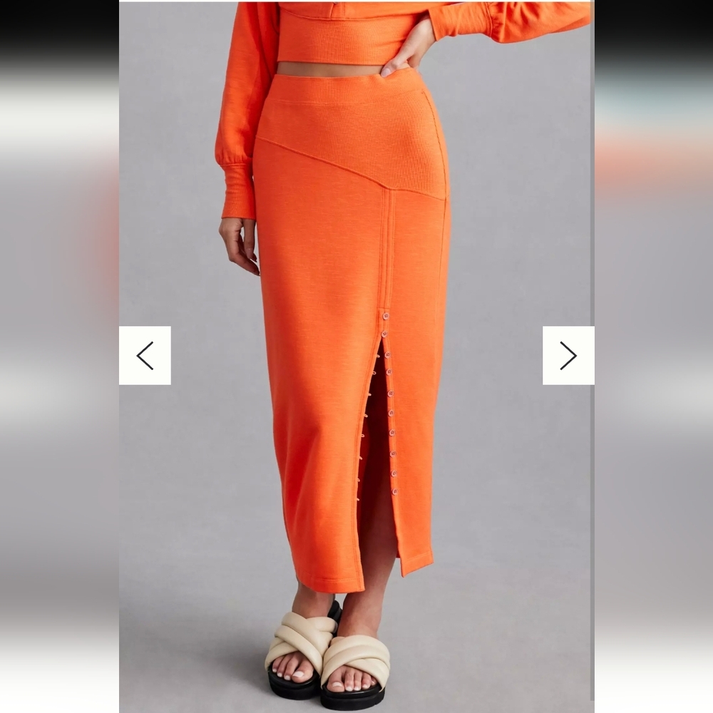 Anthropologie Daily Practice Orange Maxi Button Skirt Medium
